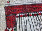 6.4ft Long Handwoven Turkmen Wall Hanging – Tribal Tassel Tapestry, Wool Decor, Red & Black Afghan Textile, Wall Decor Rug, Home Decor