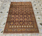 Vintage Afghan Wool Rug: 5.9 x 4.1 ft, Geometric Tribal Design