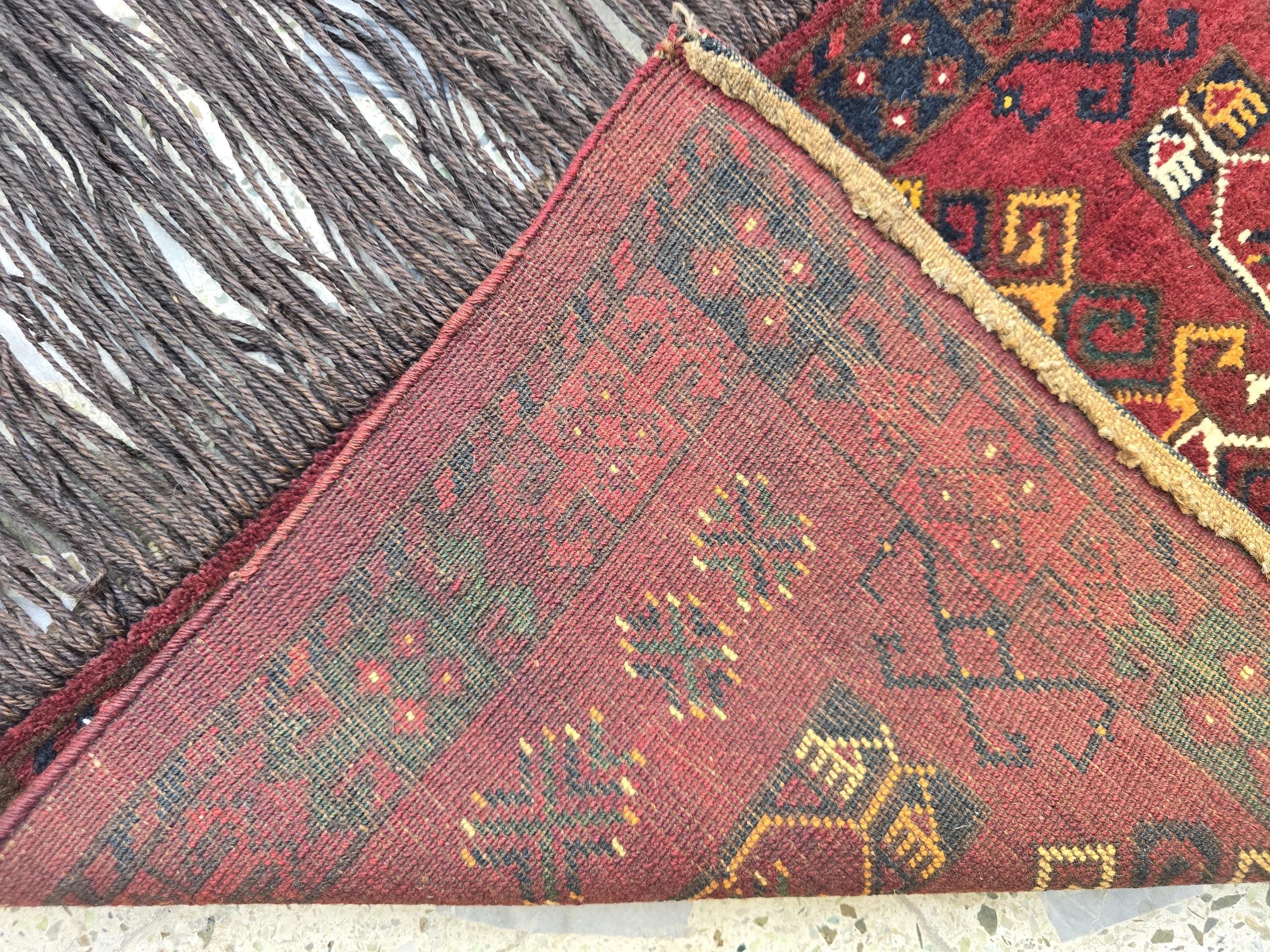 Vintage Afghan Wall Hanging Rug 2x5ft | 55 Year Old Tribal Handmade Wool Tapestry | Antique Baluch Textile with Fringe | Boho Oriental Decor