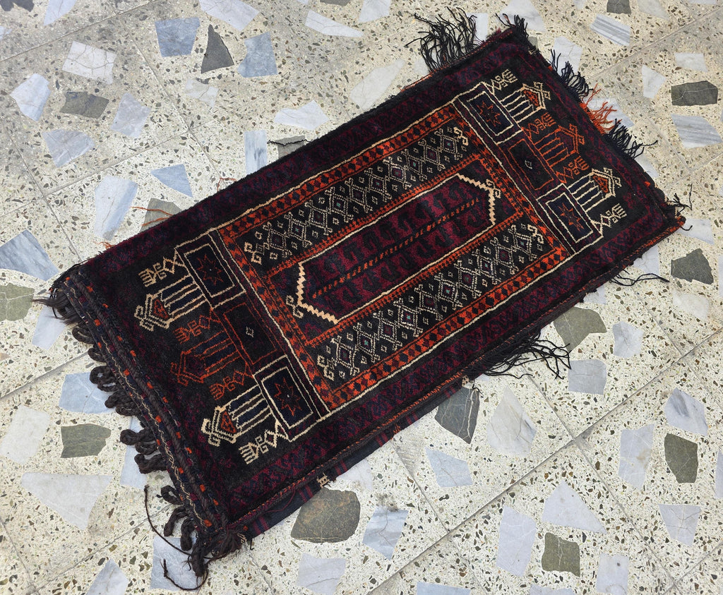 Vintage Afghan Cushion Cover: Handwoven Wool Tribal Rug, 3.6x1.8 ft