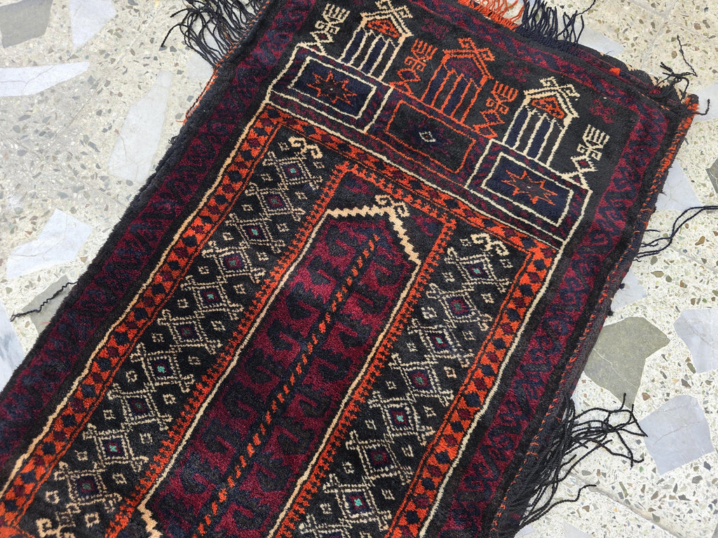 Vintage Afghan Cushion Cover: Handwoven Wool Tribal Rug, 3.6x1.8 ft