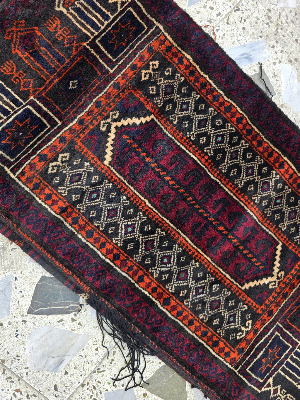 Vintage Afghan Cushion Cover: Handwoven Wool Tribal Rug, 3.6x1.8 ft