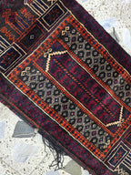 Vintage Afghan Cushion Cover: Handwoven Wool Tribal Rug, 3.6x1.8 ft