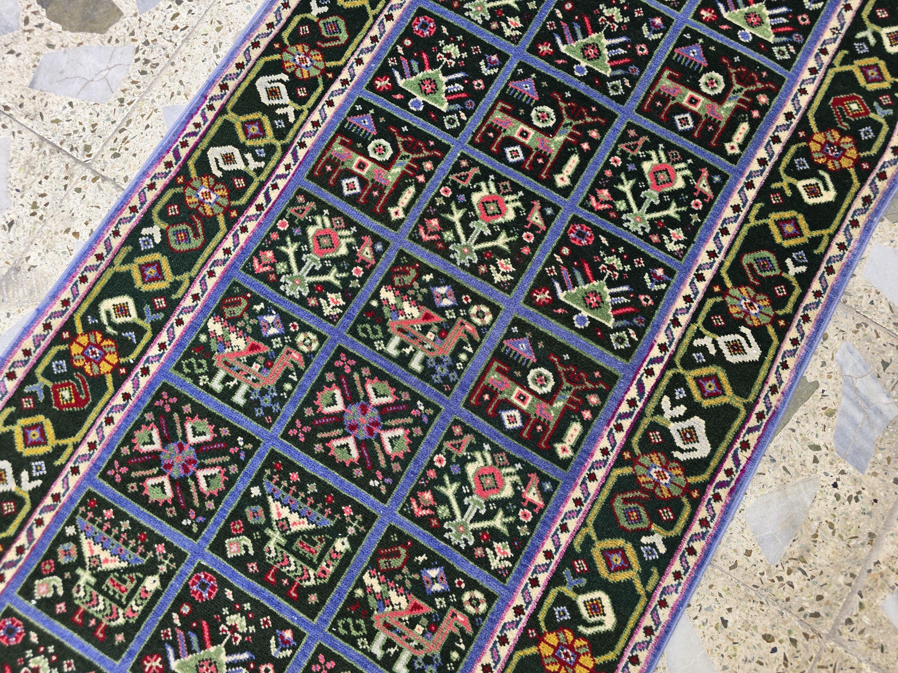 Handmade Afghan Wool Runner Rug: Colorful Geometric Tribal Design, 2x5