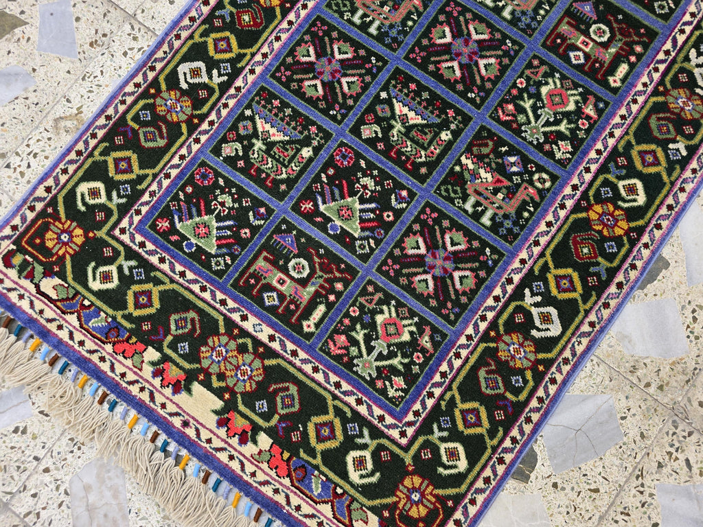 Handmade Afghan Wool Runner Rug: Colorful Geometric Tribal Design, 2x5