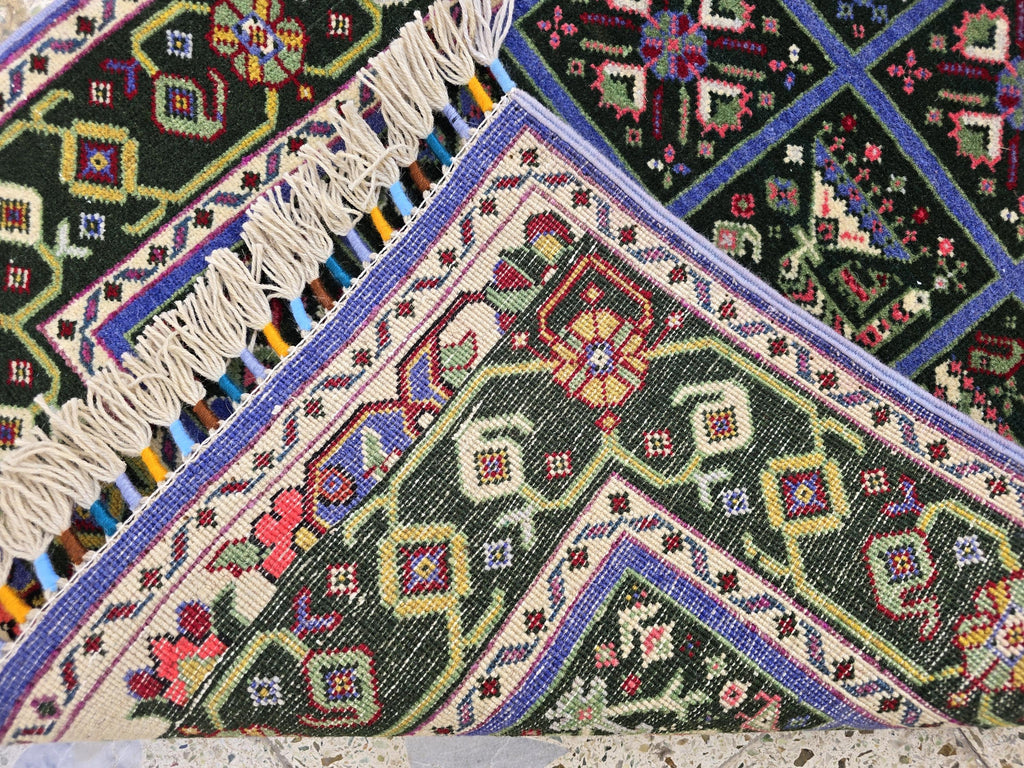 Handmade Afghan Wool Runner Rug: Colorful Geometric Tribal Design, 2x5