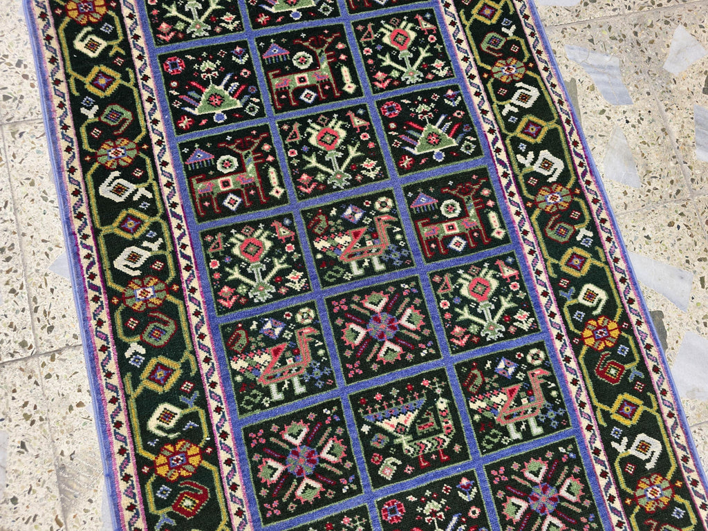 Handmade Afghan Wool Runner Rug: Colorful Geometric Tribal Design, 2x5