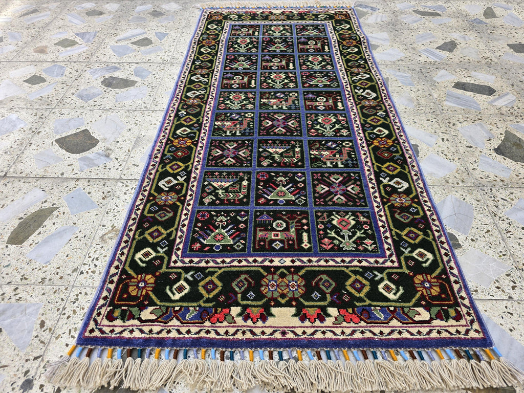 Handmade Afghan Wool Runner Rug: Colorful Geometric Tribal Design, 2x5