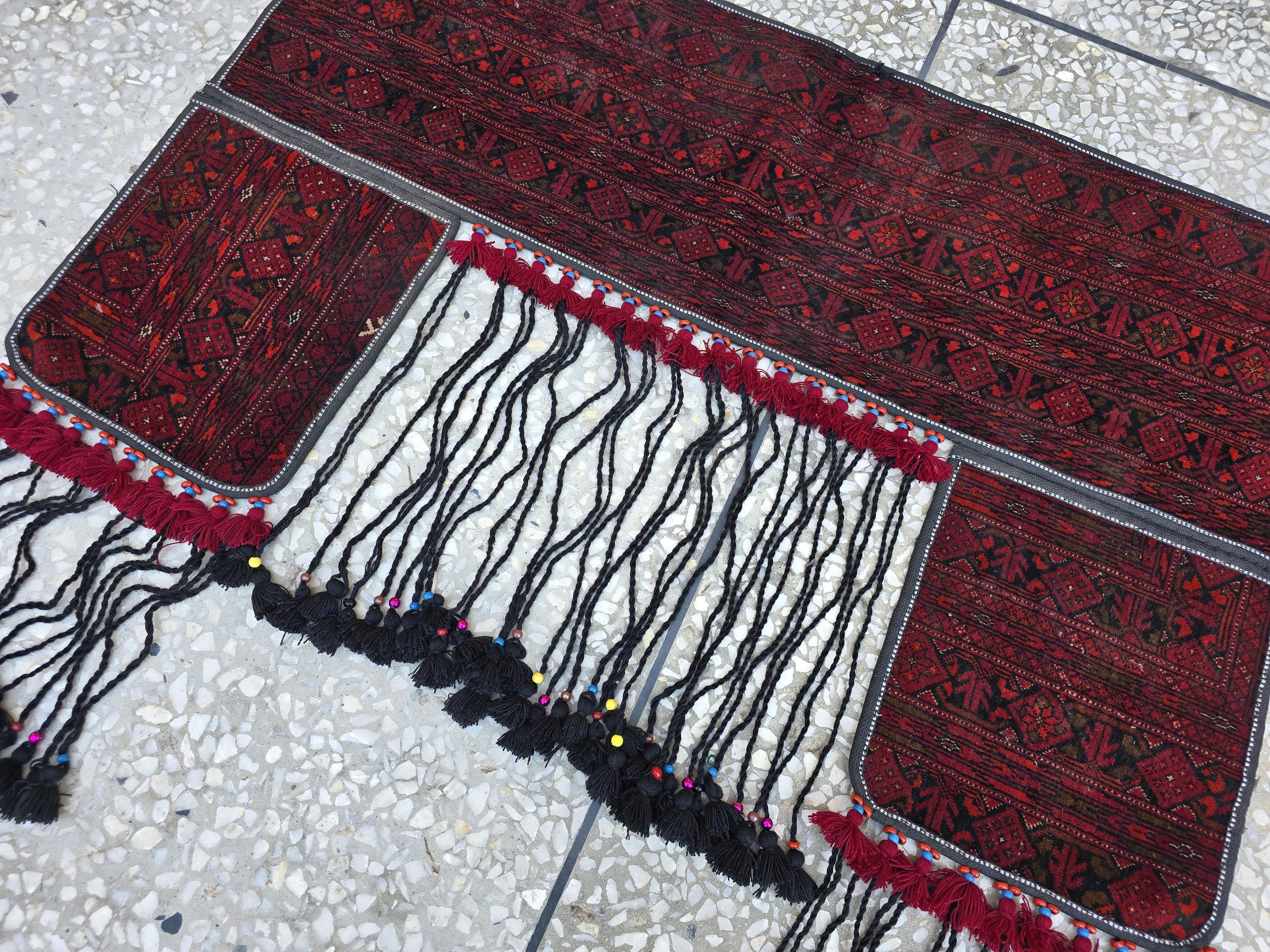 4x3 Handwoven Afghan Wall Hanging Rug, Turkmen Wool Red Tapestry, Boho Home Decor, Living Room Decor, Bedroom Decor, Kitchen Wall Decor