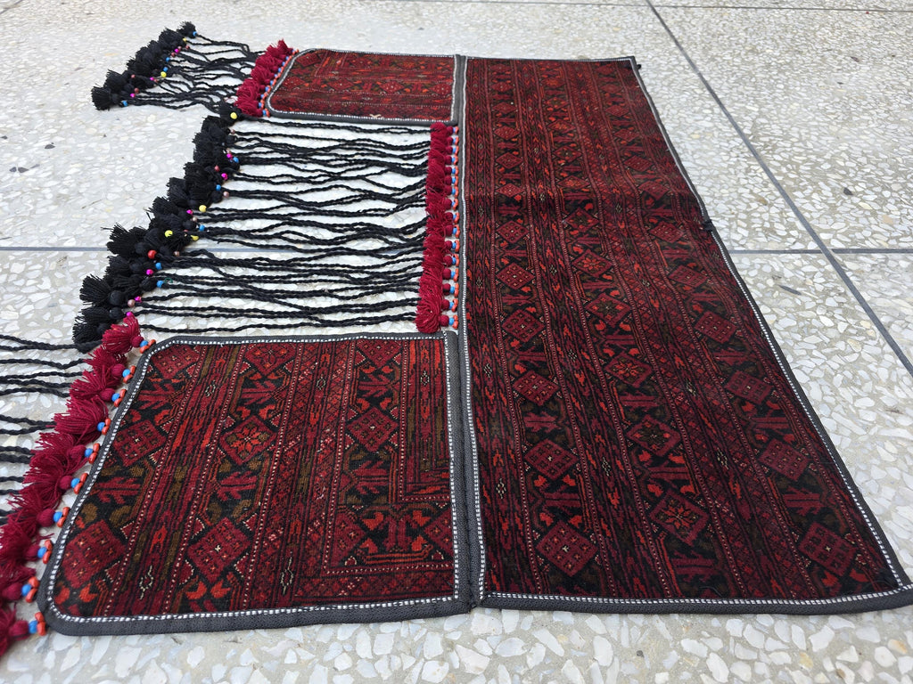 4x3 Handwoven Afghan Wall Hanging Rug, Turkmen Wool Red Tapestry, Boho Home Decor, Living Room Decor, Bedroom Decor, Kitchen Wall Decor