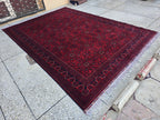 8x11 Large Afghan Handwoven Bukhara Carpet, Turkmen Soft Oriental Red and Blue Wool Rug, Boho Home Decor, Large Living Room Rug, Bedroom Rug