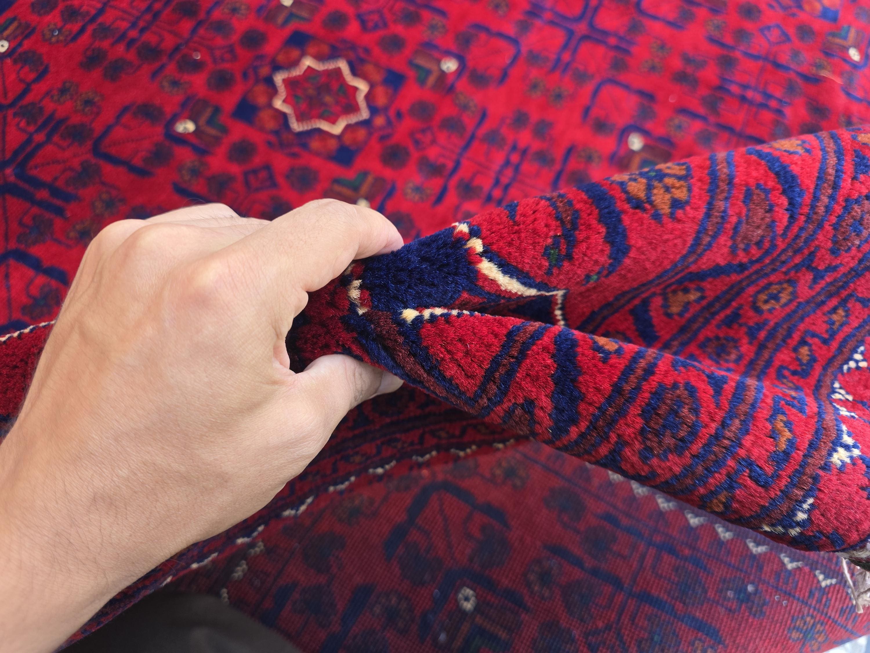 8x11 Large Afghan Handwoven Bukhara Carpet, Turkmen Soft Oriental Red and Blue Wool Rug, Boho Home Decor, Large Living Room Rug, Bedroom Rug
