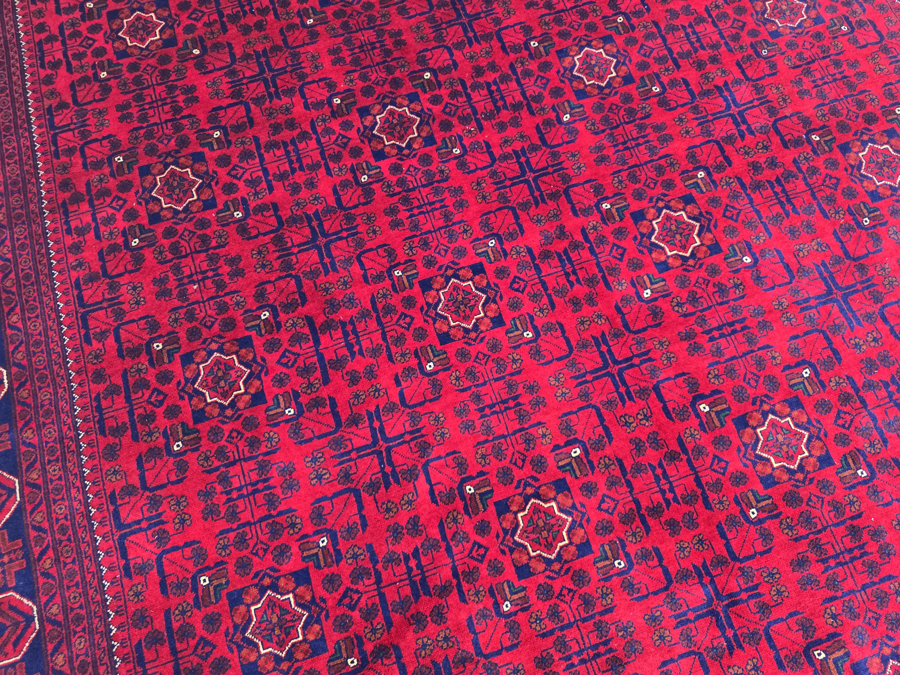 8x11 Large Afghan Handwoven Bukhara Carpet, Turkmen Soft Oriental Red and Blue Wool Rug, Boho Home Decor, Large Living Room Rug, Bedroom Rug