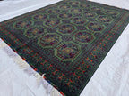 5x7 Green Bukhara Afghan Handwoven Soft Rug, Turkmen Tribal Oriental Wool Area Rug, Boho Home Decor, Living Room Rug, Bedroom Rug 206x150 cm