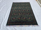 5x7 Green Bukhara Afghan Handwoven Soft Rug, Turkmen Tribal Oriental Wool Area Rug, Boho Home Decor, Living Room Rug, Bedroom Rug 206x150 cm