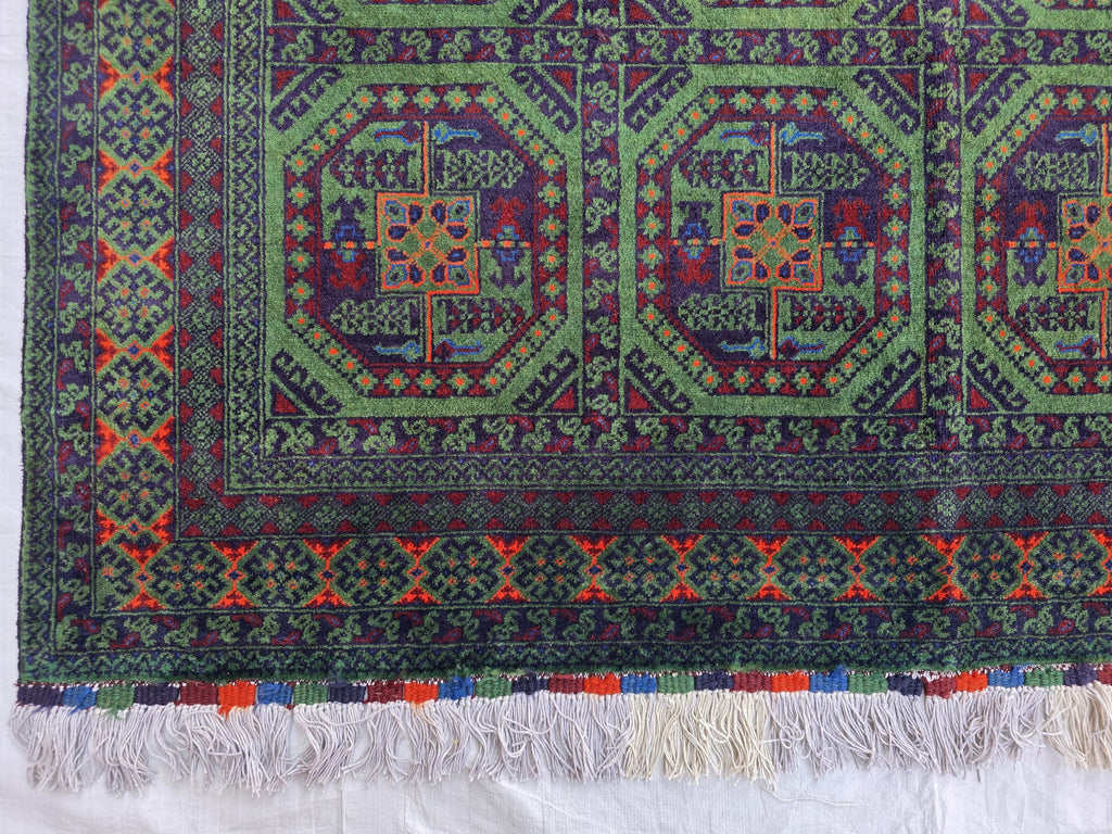 5x7 Green Bukhara Afghan Handwoven Soft Rug, Turkmen Tribal Oriental Wool Area Rug, Boho Home Decor, Living Room Rug, Bedroom Rug 206x150 cm