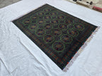 5x7 Green Bukhara Afghan Handwoven Soft Rug, Turkmen Tribal Oriental Wool Area Rug, Boho Home Decor, Living Room Rug, Bedroom Rug 206x150 cm