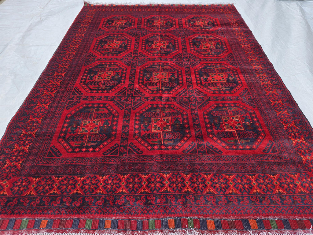 5x7 Rich Red Afghan Tribal Handwoven Soft Rug, Turkmen Oriental Wool Floor Rug, Boho Home Decor, Rug for Bedroom, Living Room Rug, Office