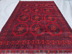 5x7 Rich Red Afghan Tribal Handwoven Soft Rug, Turkmen Oriental Wool Floor Rug, Boho Home Decor, Rug for Bedroom, Living Room Rug, Office