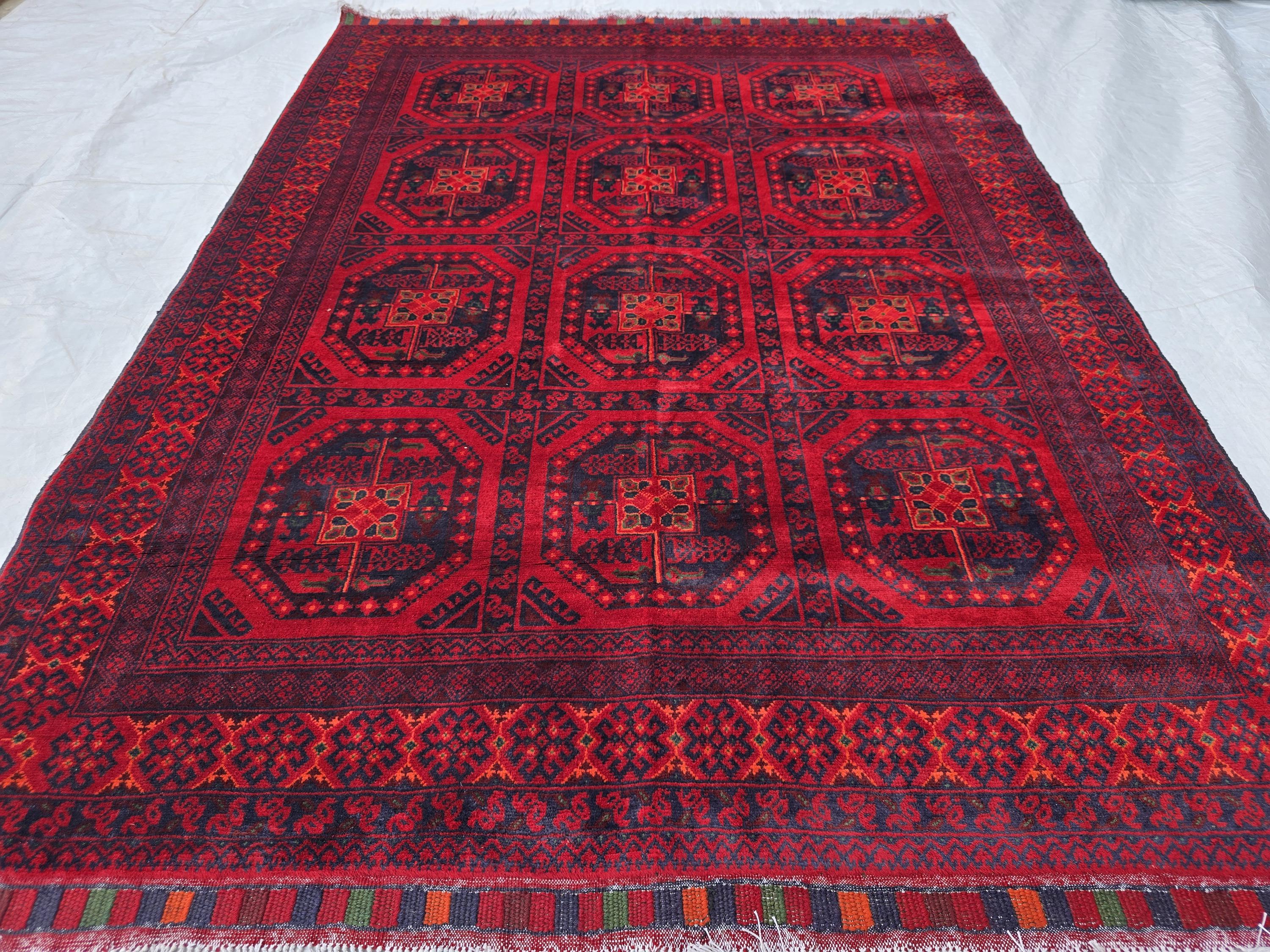 5x7 Rich Red Afghan Tribal Handwoven Soft Rug, Turkmen Oriental Wool Floor Rug, Boho Home Decor, Rug for Bedroom, Living Room Rug, Office