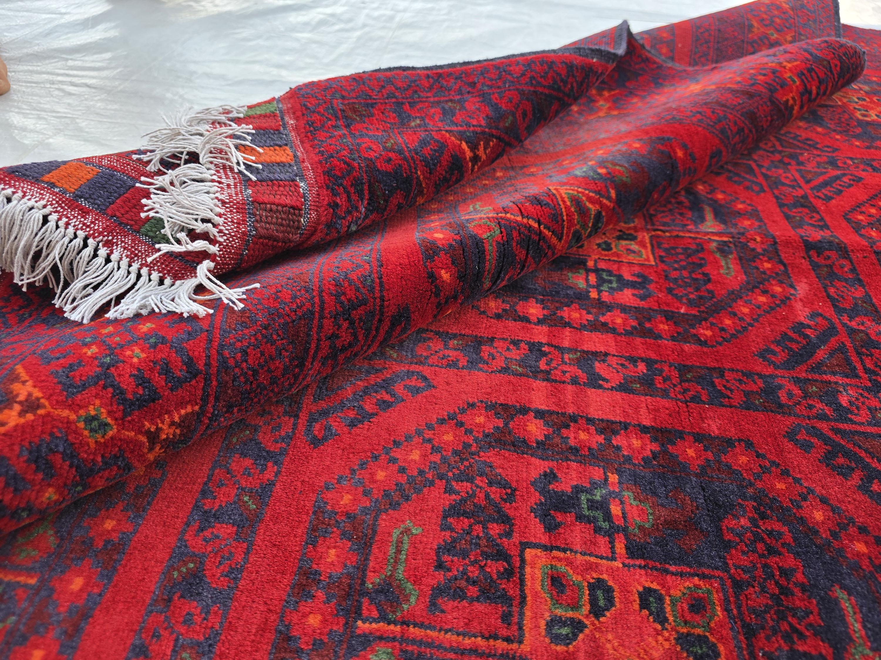 5x7 Rich Red Afghan Tribal Handwoven Soft Rug, Turkmen Oriental Wool Floor Rug, Boho Home Decor, Rug for Bedroom, Living Room Rug, Office