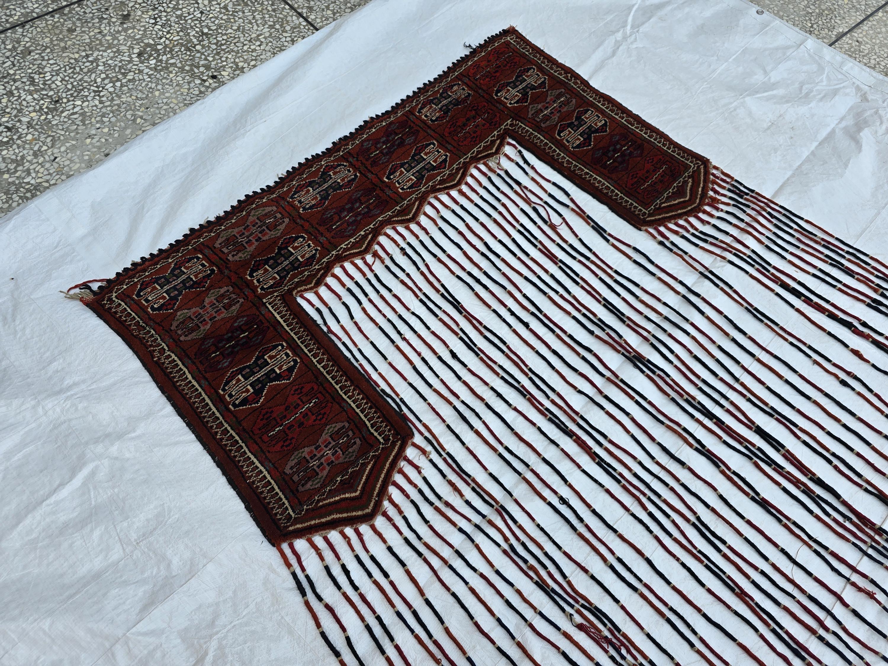 Vintage Afghan Handmade Tapestry 4x7ft – Tribal Wall Hanging with Tassels, Bohemian Oriental Textile, Nomadic Decor, Collectible Rug Art