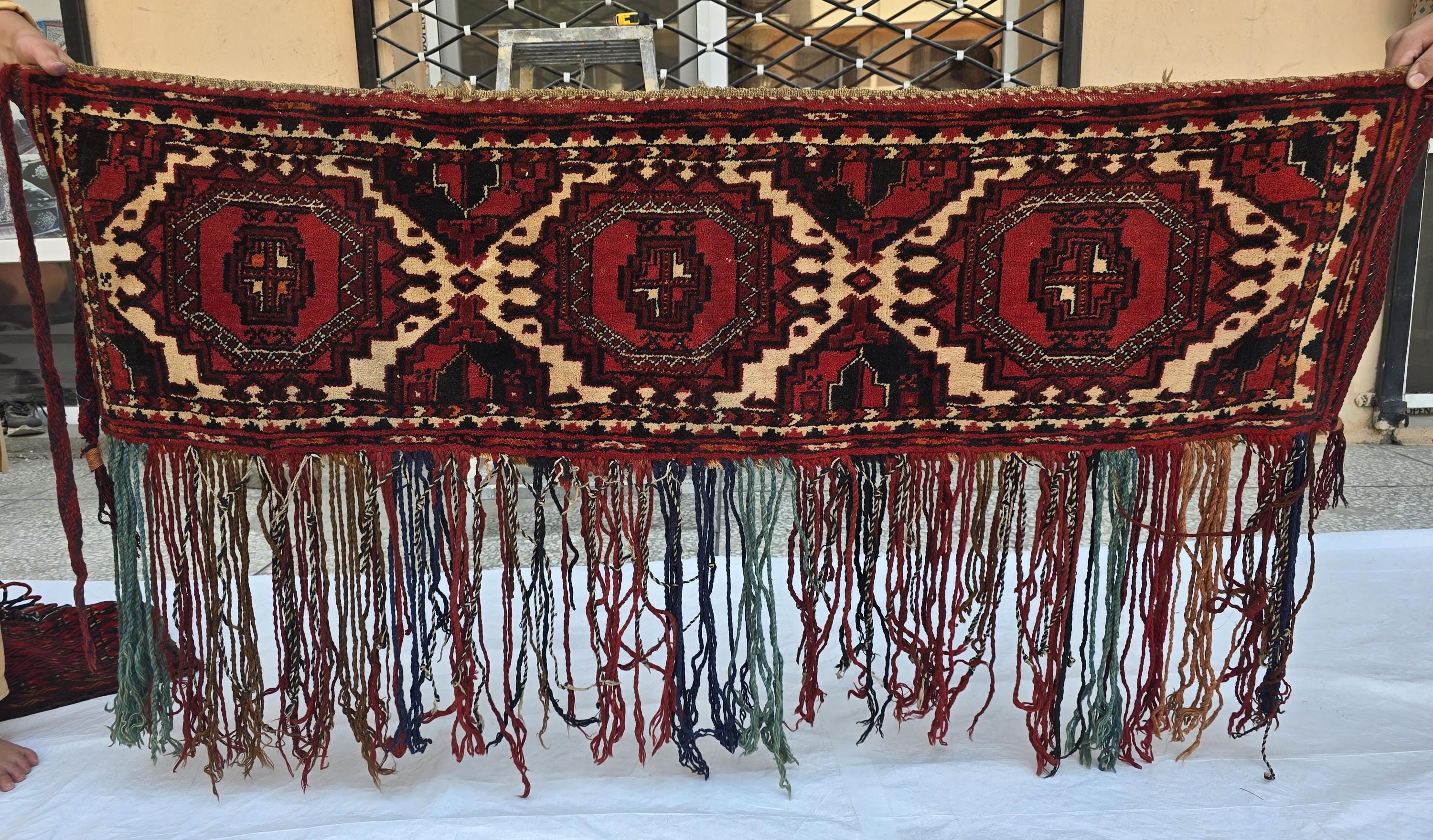 5x3 Vintage Afghan Handmade Tapestry – Tribal Wall Hanging with Tassels, Bohemian Oriental Textile, Nomadic Decor, Collectible Rug Art