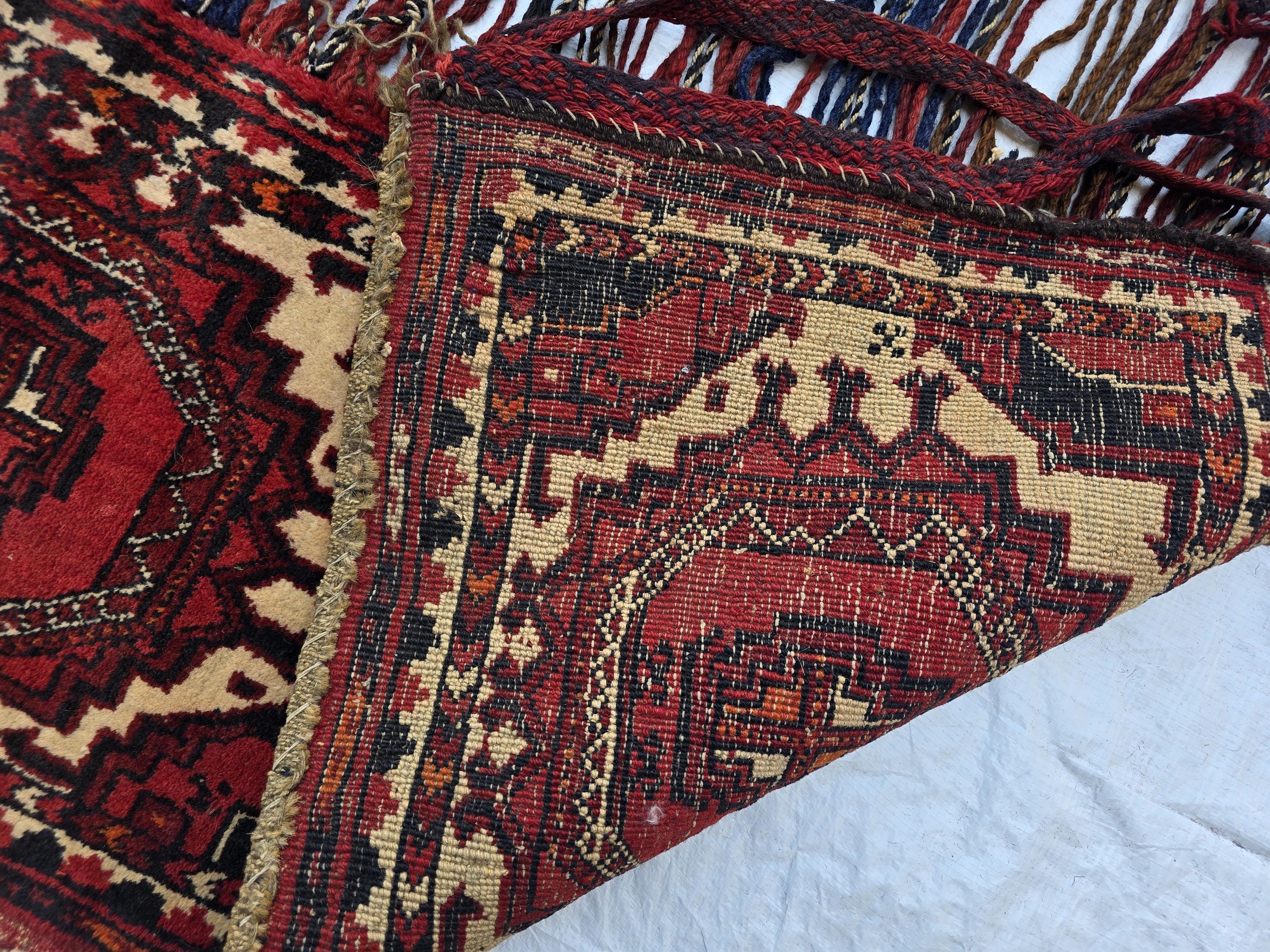 Vintage Afghan Wool Tapestry: Handmade Tribal Wall Hanging with Tassels