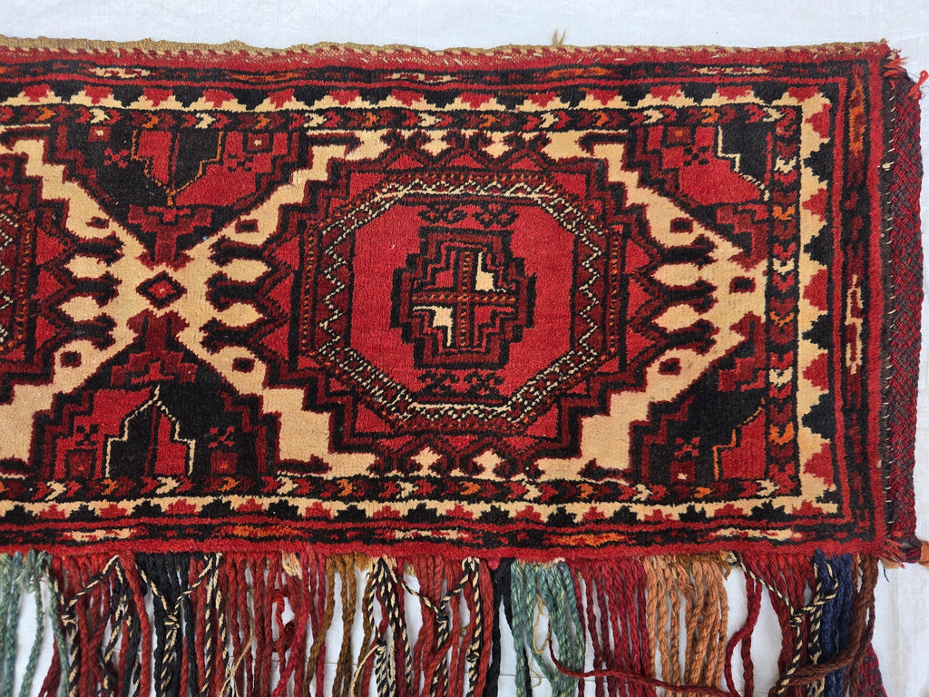 Vintage Afghan Wool Tapestry: Handmade Tribal Wall Hanging with Tassels