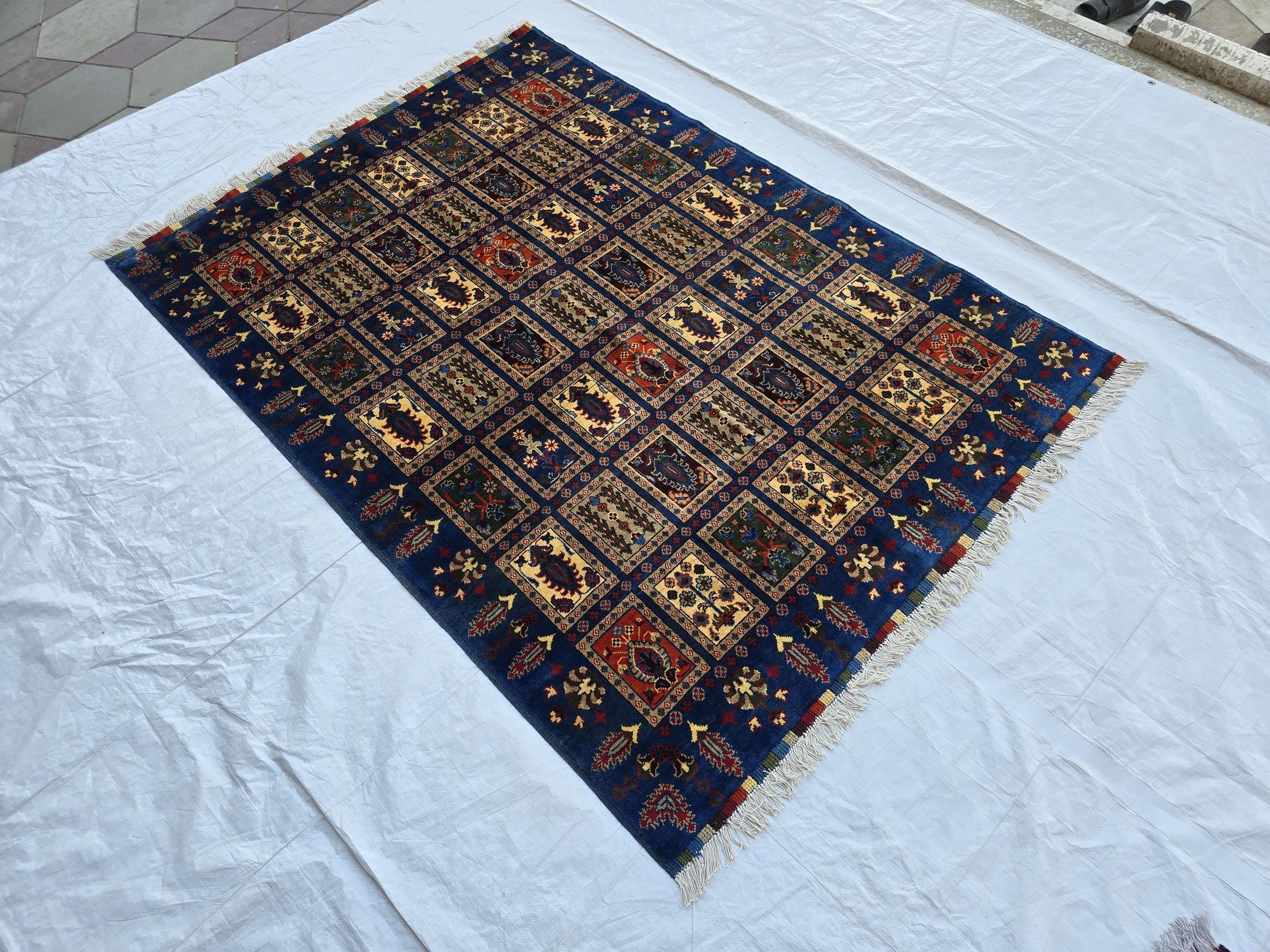 5x7 Afghan Handwoven Medium Size Carpet, Turkmen Oriental Soft Navy Blue Rug, Home decor Rug, Rug for Bedroom, Living Room Rug, 206x150cm