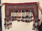 Maroon Teal Handwoven Wall Hanging – Vintage Bohemian Wool Tapestry with Tassels