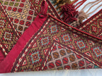 Maroon Teal Handwoven Wall Hanging – Vintage Bohemian Wool Tapestry with Tassels