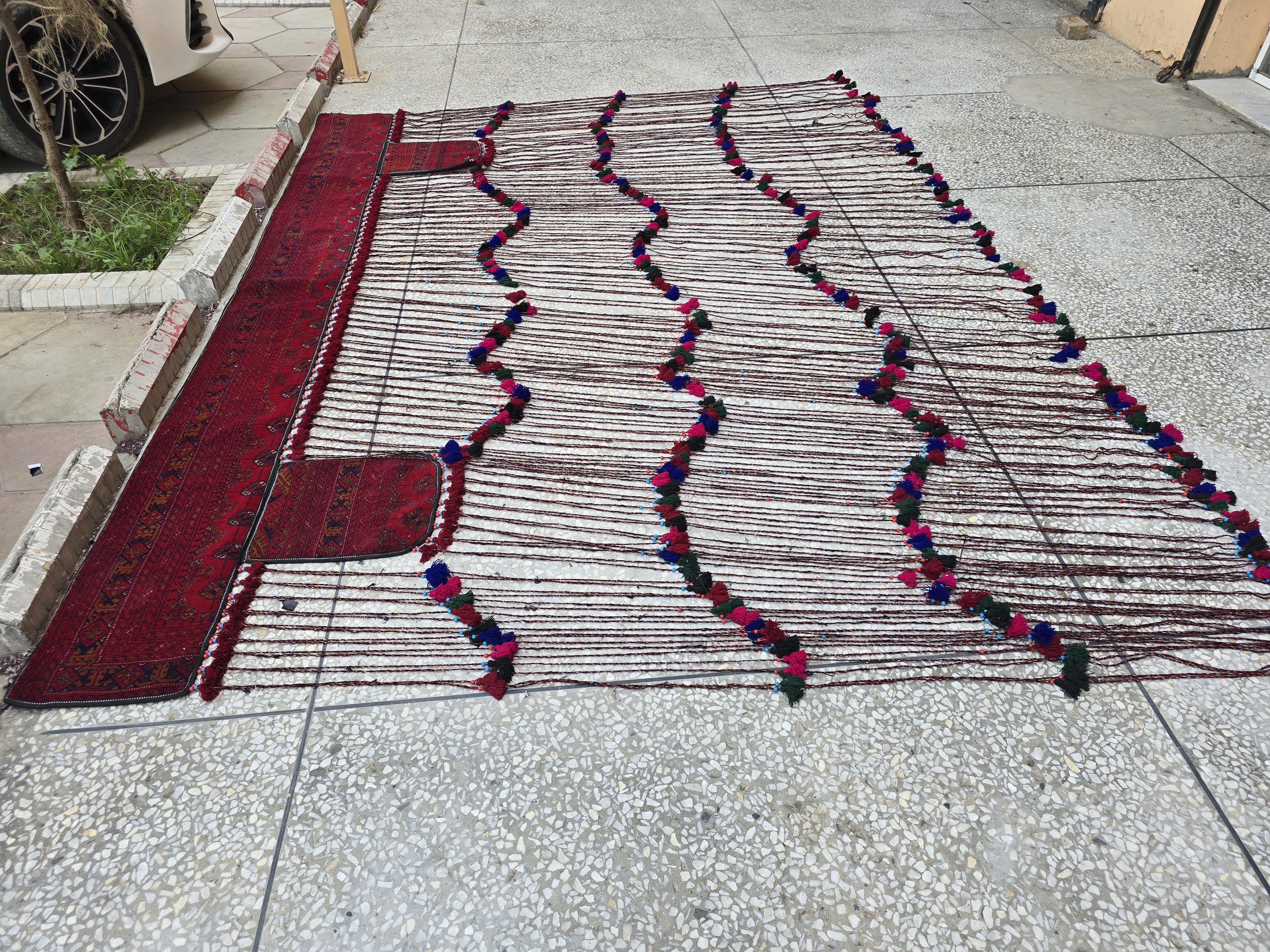 Large Afghan Handwoven Rug Wall Hanging – 9.7x7.8ft Vintage Tribal Tapestry with Tassels, Bohemian Woven Afghan Carpet