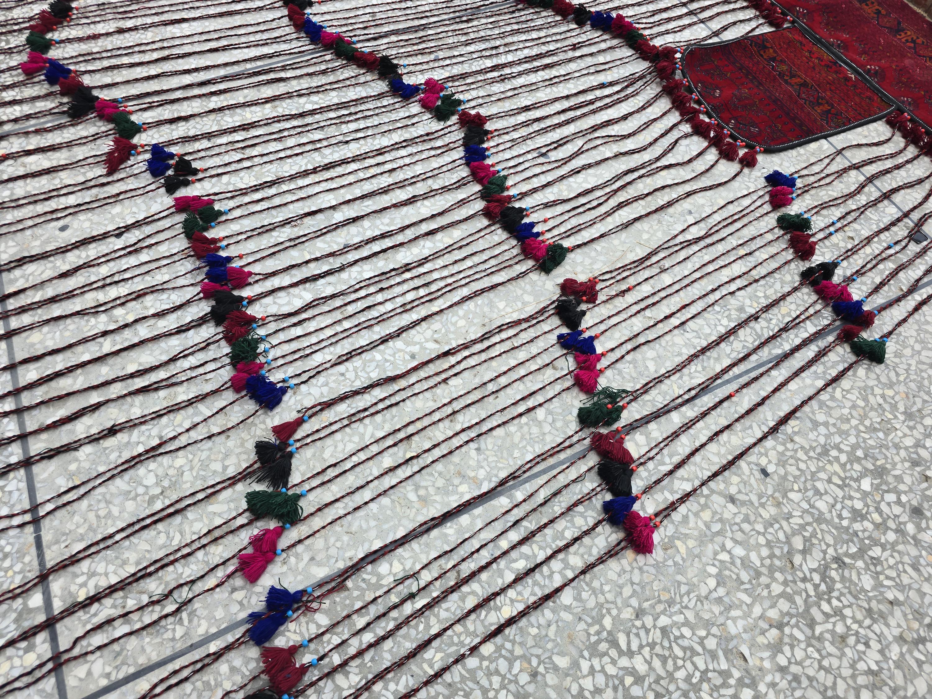 Large Afghan Handwoven Rug Wall Hanging – 9.7x7.8ft Vintage Tribal Tapestry with Tassels, Bohemian Woven Afghan Carpet