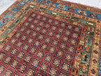 Handmade Afghan Wool Rug 7x10 ft: Tribal Geometric Design, Living Room Carpet