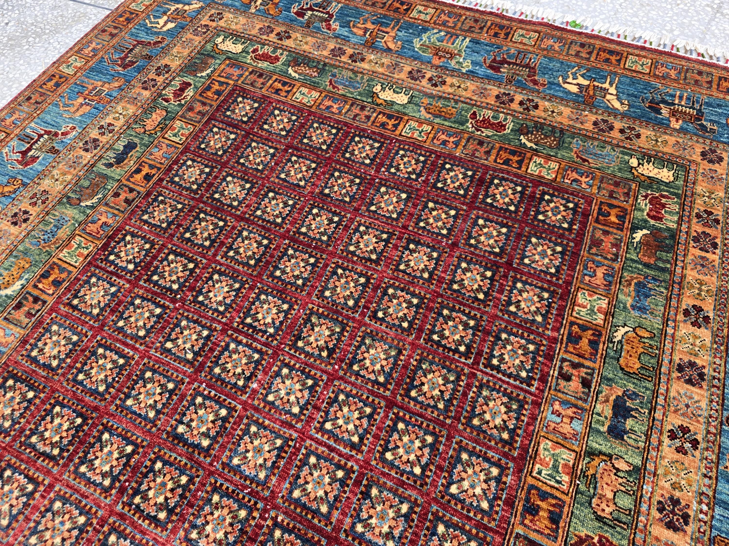 Handmade Afghan Wool Rug 7x10 ft: Tribal Geometric Design, Living Room Carpet