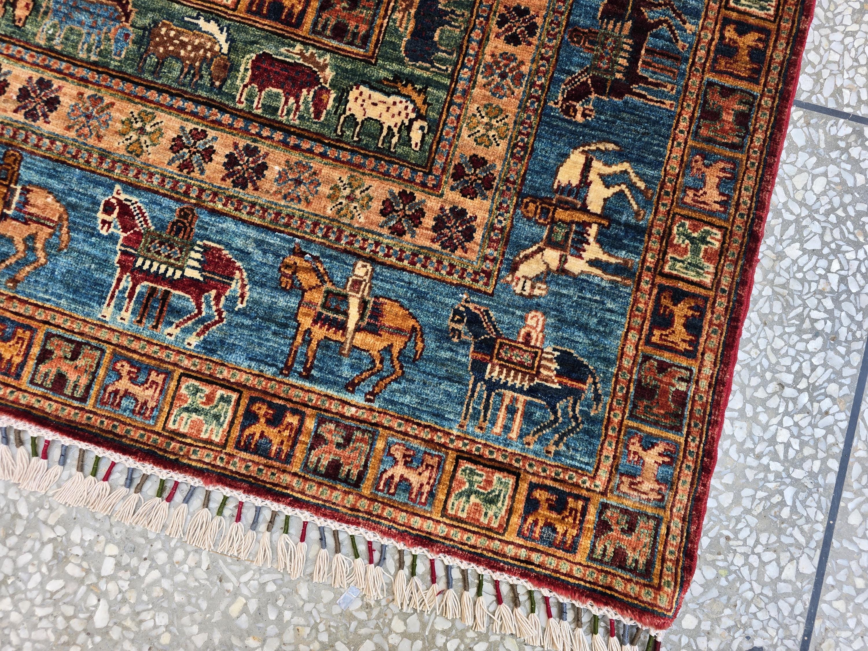 Handmade Afghan Wool Rug 7x10 ft: Tribal Geometric Design, Living Room Carpet