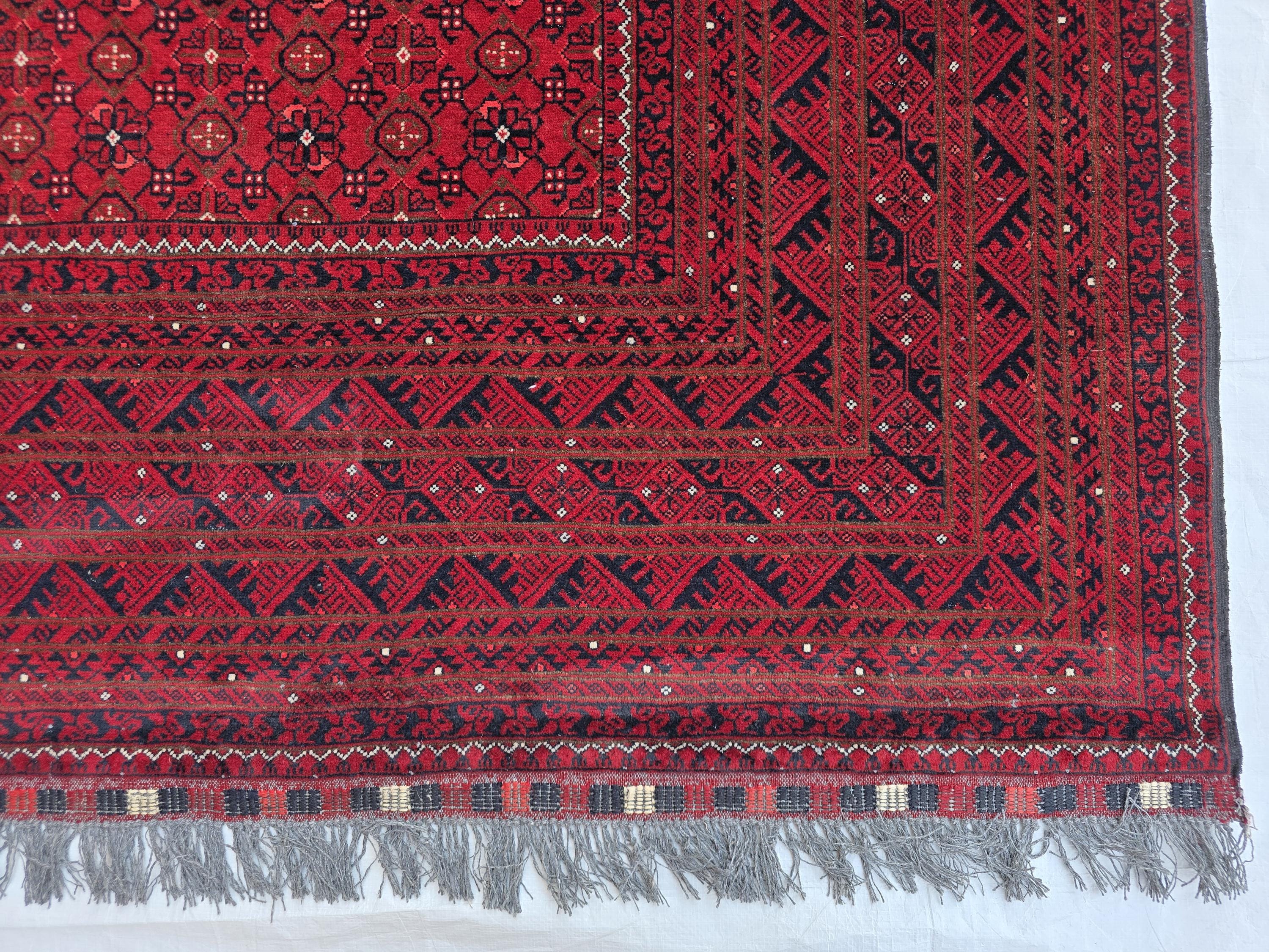 7x10, Handmade Afghan Bashiri Vintage Design Rug, Turkmen Geometric Wool Area Rug, Red Rug, Living Room Rug, Rustic Home Decor, Bedroom Rug