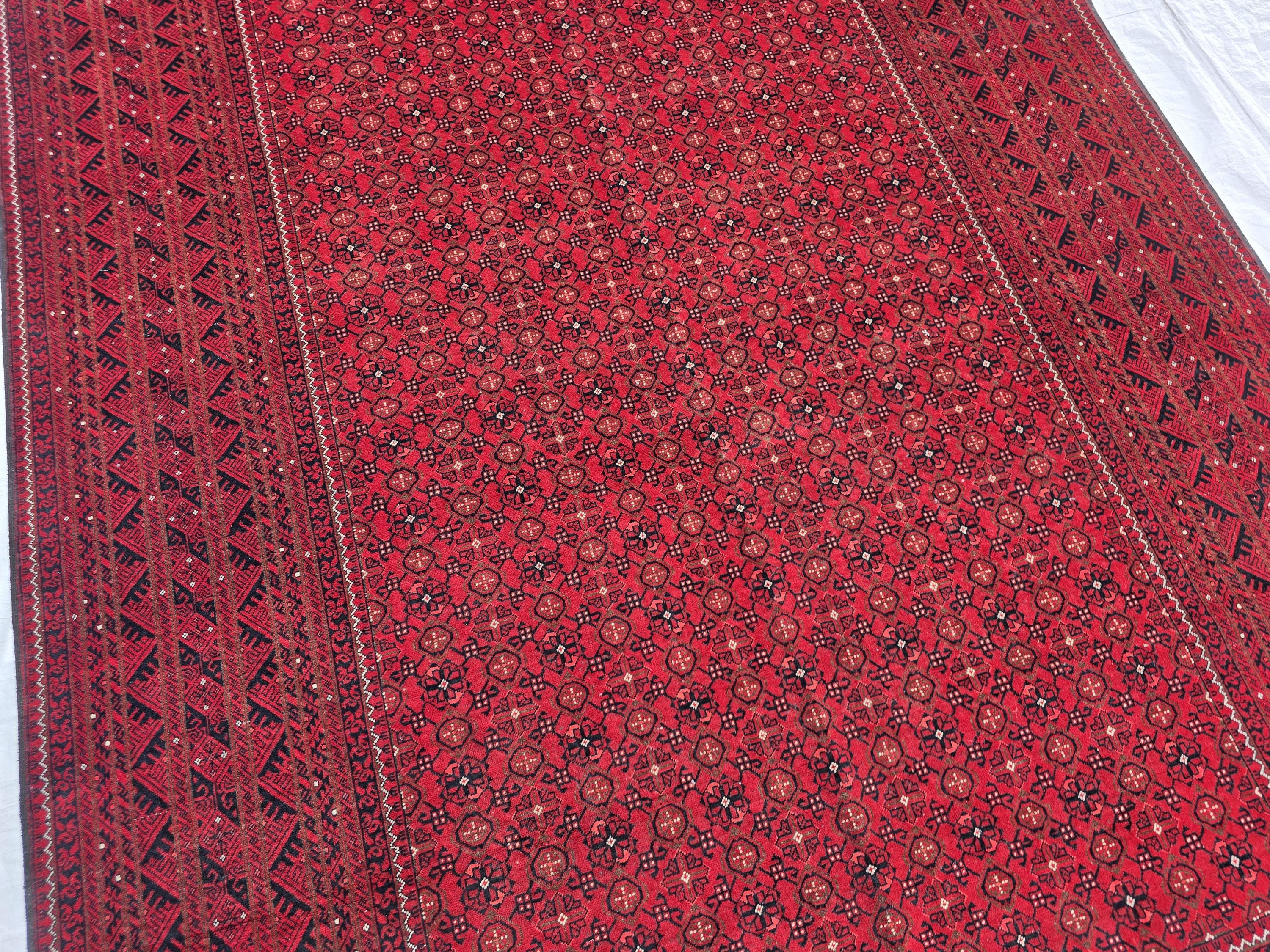 7x10, Handmade Afghan Bashiri Vintage Design Rug, Turkmen Geometric Wool Area Rug, Red Rug, Living Room Rug, Rustic Home Decor, Bedroom Rug