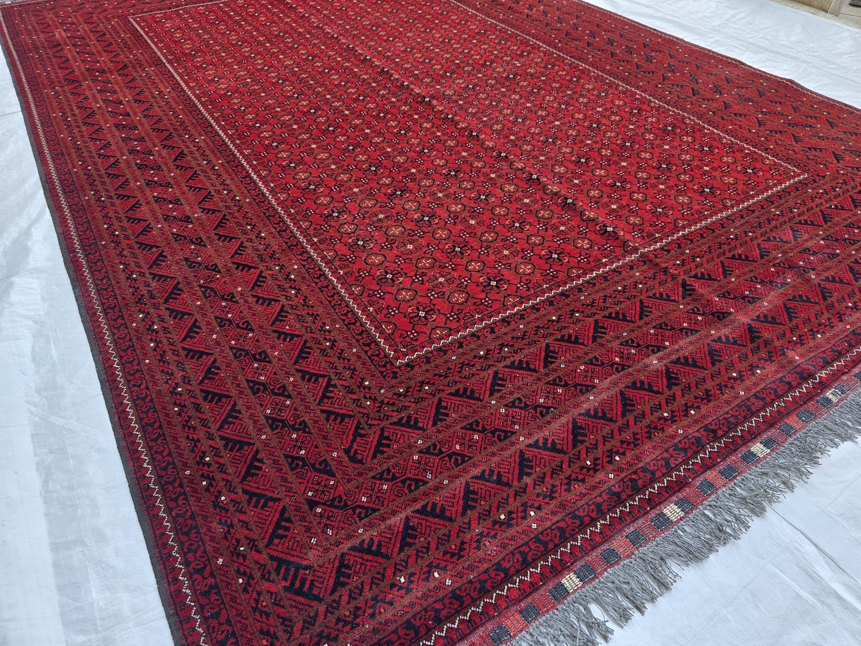 7x10, Handmade Afghan Bashiri Vintage Design Rug, Turkmen Geometric Wool Area Rug, Red Rug, Living Room Rug, Rustic Home Decor, Bedroom Rug