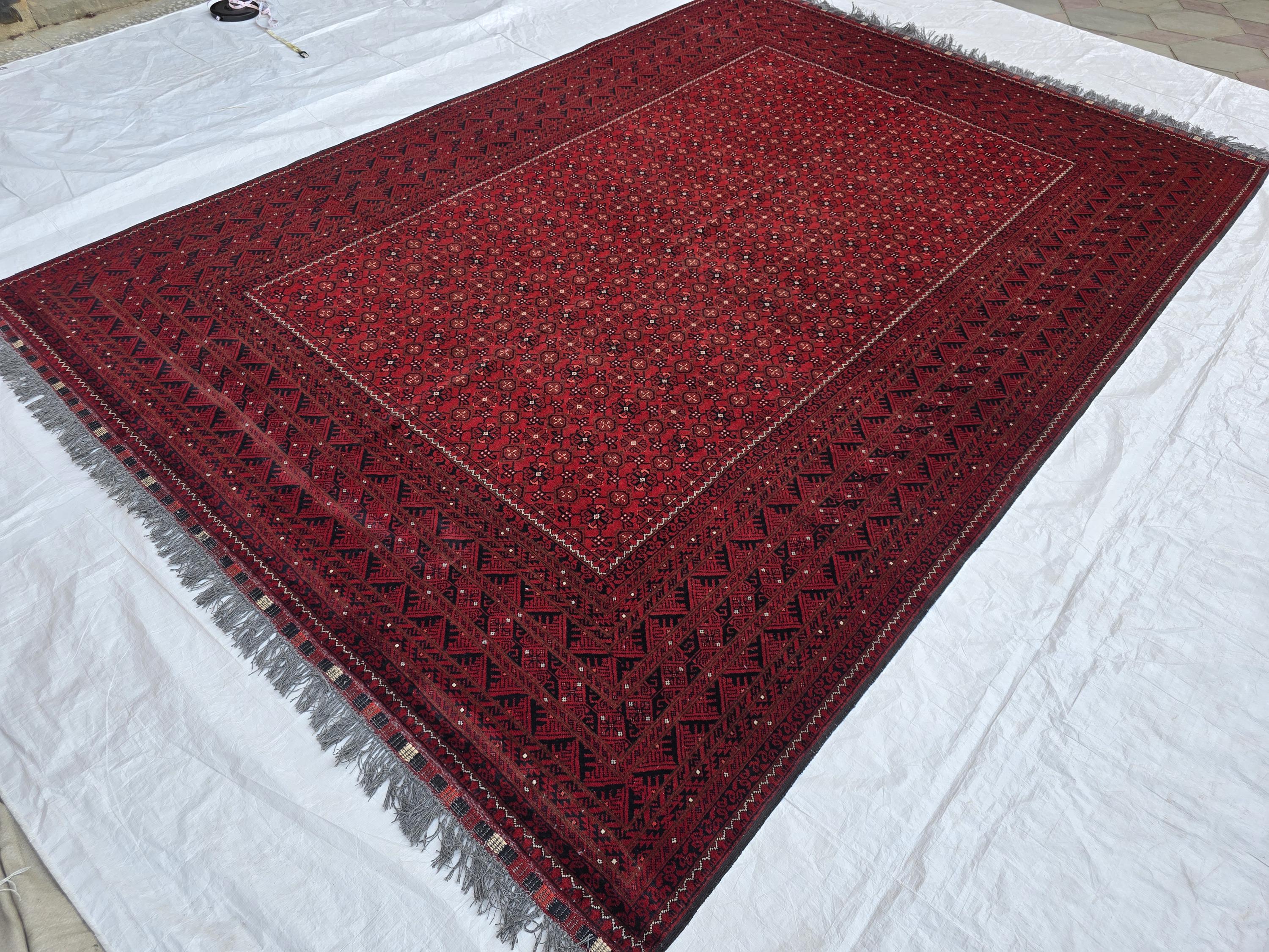 7x10, Handmade Afghan Bashiri Vintage Design Rug, Turkmen Geometric Wool Area Rug, Red Rug, Living Room Rug, Rustic Home Decor, Bedroom Rug