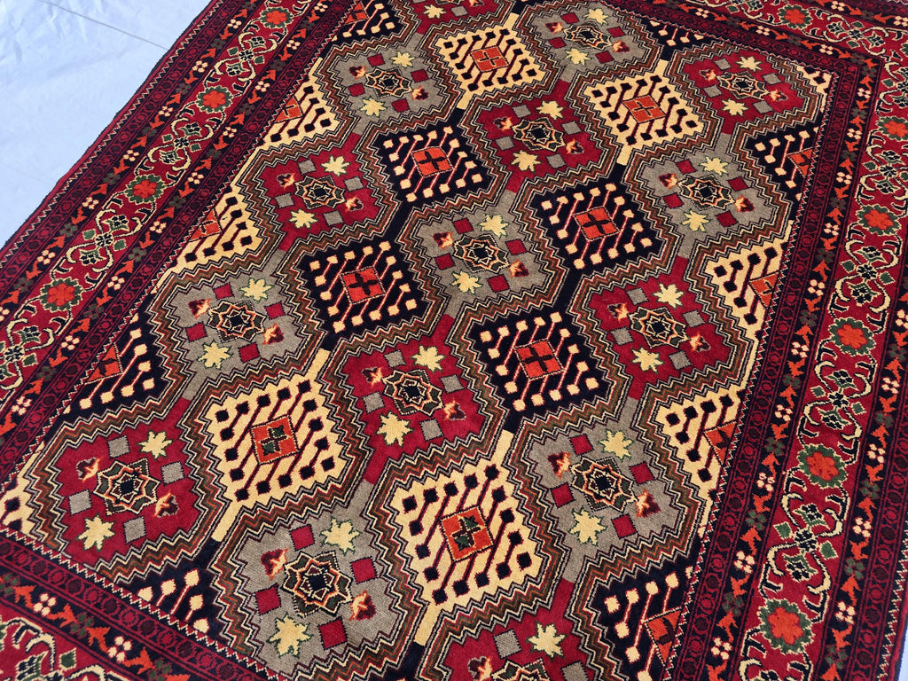 Afghan Handmade Tribal Traditional Carpet, Turkmen Oriental Wool Soft High Pile Rug, Boho Home Decor, Living room Rug, Bedroom Rug