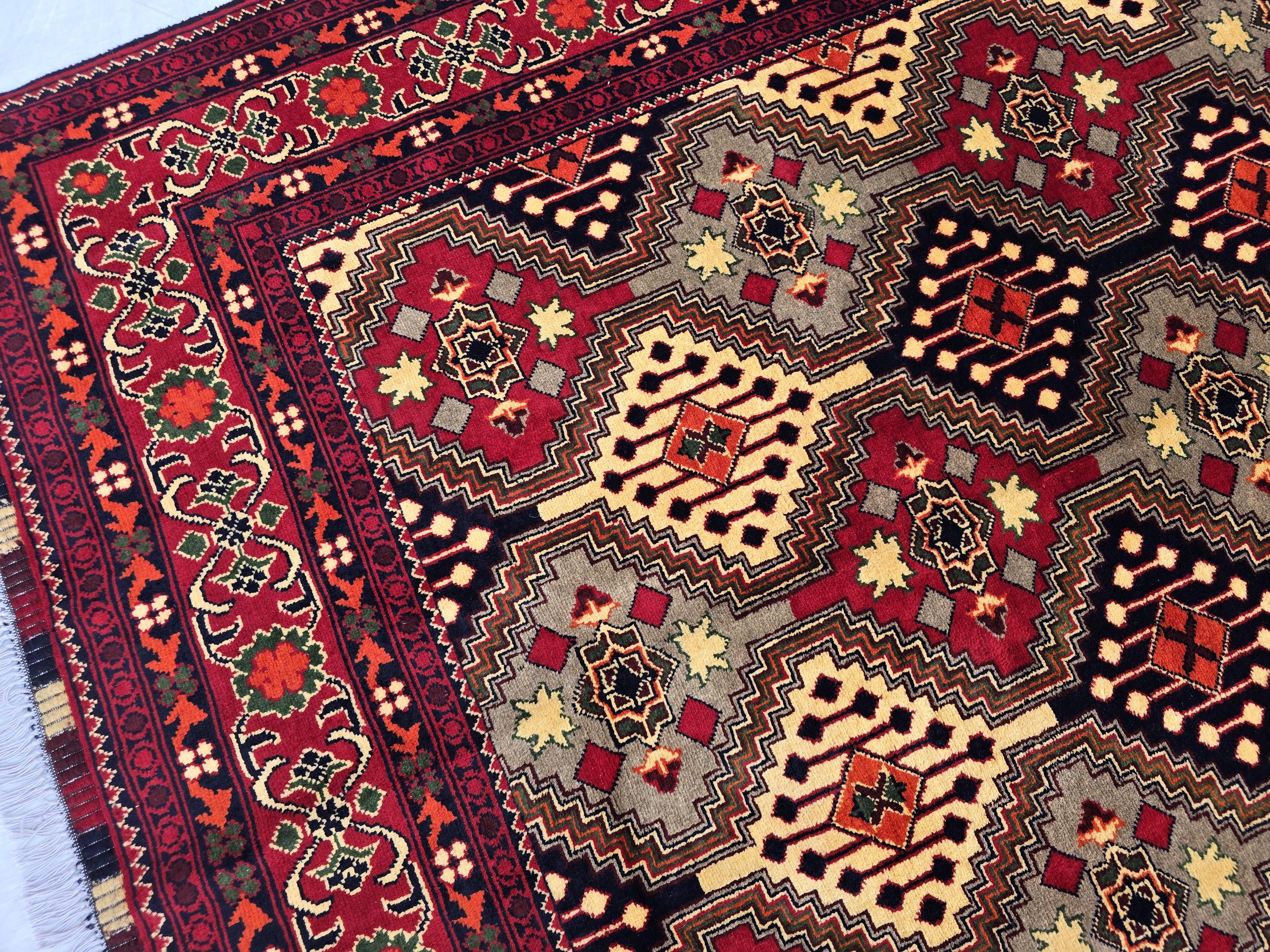 Afghan Handmade Tribal Traditional Carpet, Turkmen Oriental Wool Soft High Pile Rug, Boho Home Decor, Living room Rug, Bedroom Rug