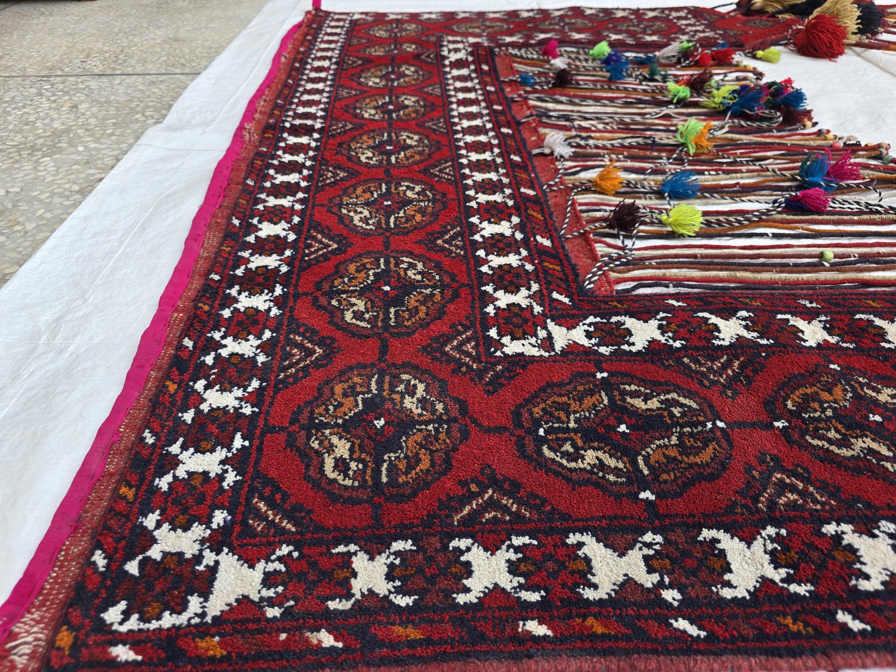 Afghan Handwoven Decorative Tapestry Jalar 4.8ft wide x 6.6ft Length with Long Tassels – Tribal Wall Hanging / Doorway Textile, Home Decor