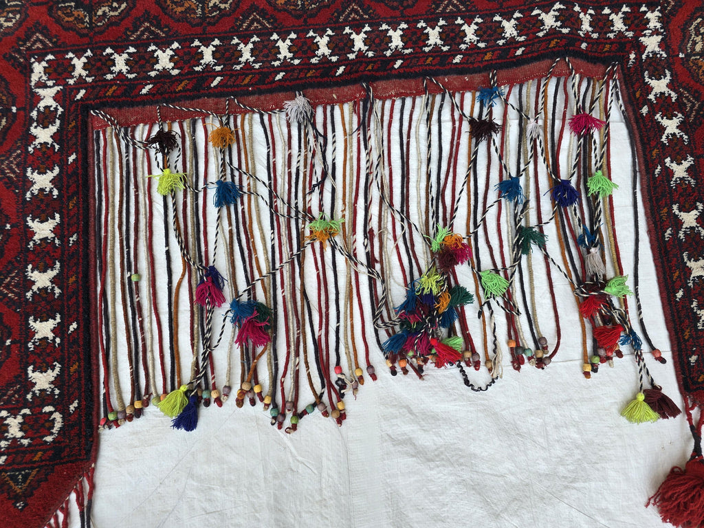 Afghan Handwoven Decorative Tapestry Jalar 4.8ft wide x 6.6ft Length with Long Tassels – Tribal Wall Hanging / Doorway Textile, Home Decor