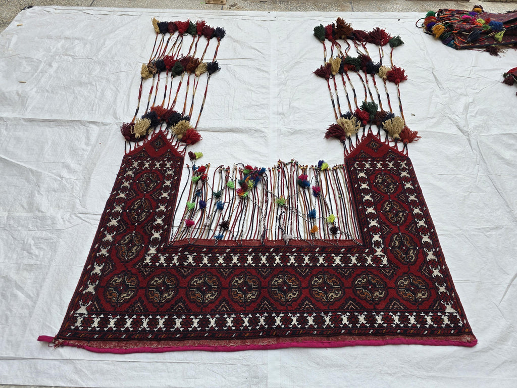 Afghan Handwoven Decorative Tapestry Jalar 4.8ft wide x 6.6ft Length with Long Tassels – Tribal Wall Hanging / Doorway Textile, Home Decor