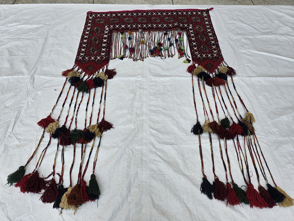 Afghan Handwoven Decorative Tapestry Jalar 4.8ft wide x 6.6ft Length with Long Tassels – Tribal Wall Hanging / Doorway Textile, Home Decor