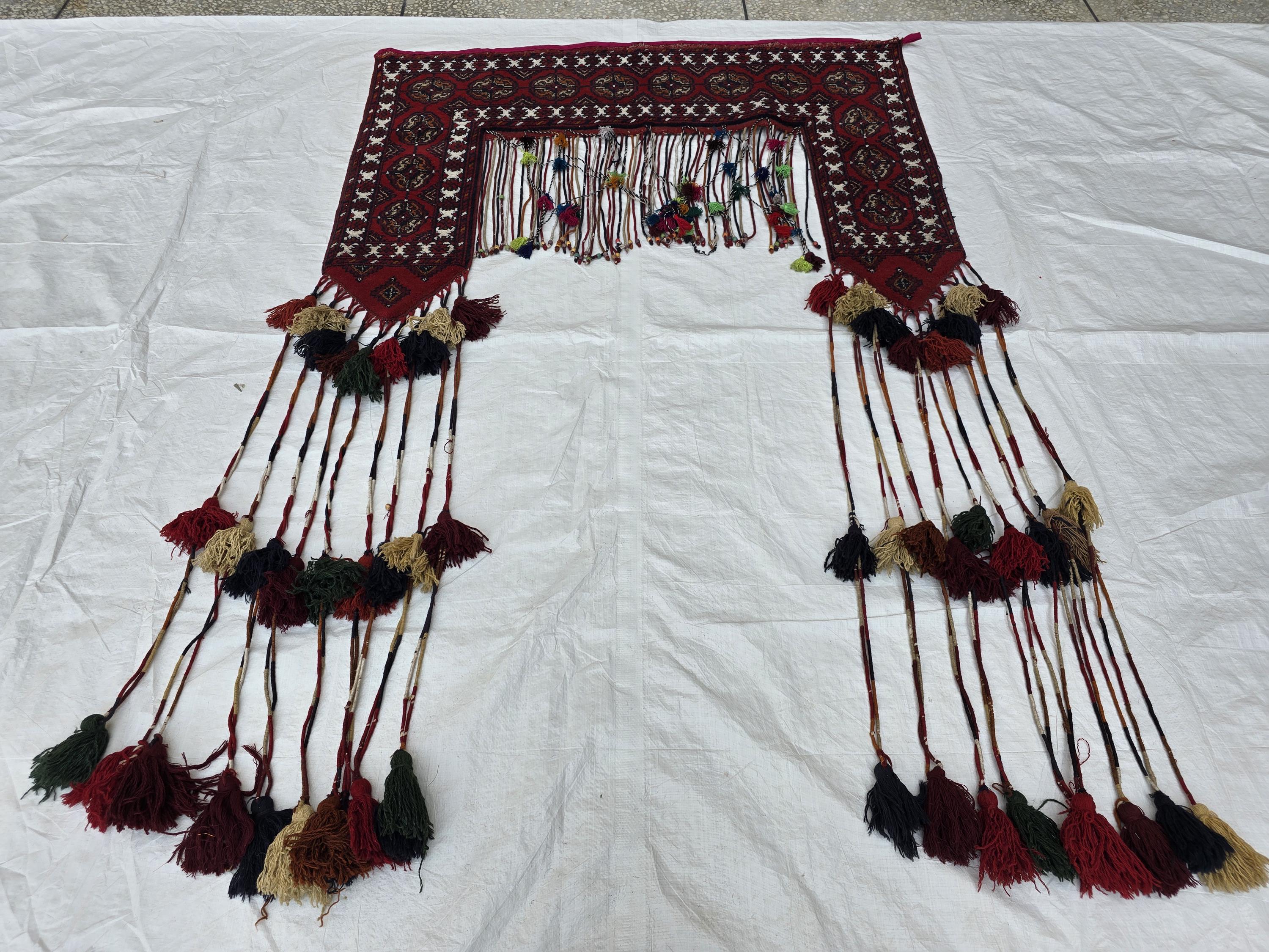 Afghan Handwoven Decorative Tapestry Jalar 4.8ft wide x 6.6ft Length with Long Tassels – Tribal Wall Hanging / Doorway Textile, Home Decor