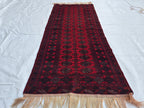 3x6ft Vintage Afghan Mowi Gull Runner Rug, Turkmen Oriental Wool Red Rug, Hallway Rug, Corridor Rug, Small Area Rug