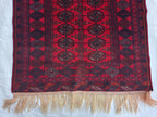 3x6ft Vintage Afghan Mowi Gull Runner Rug, Turkmen Oriental Wool Red Rug, Hallway Rug, Corridor Rug, Small Area Rug